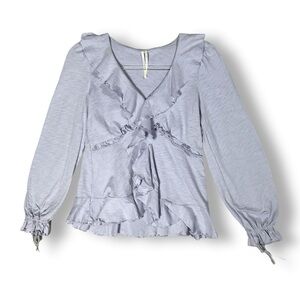 Anthropologie Ruffle Top Sz XS V Neck Cotton Neck Lavender Y2K Boho Romantic